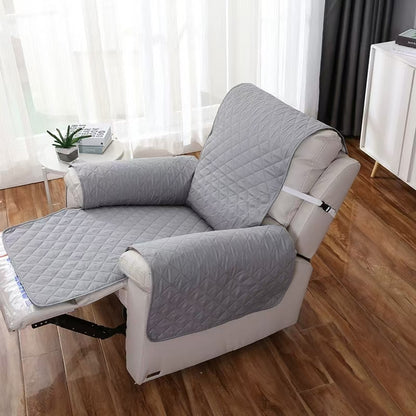 Protection canapé gris vide sur fauteuil  inclinable blanc 