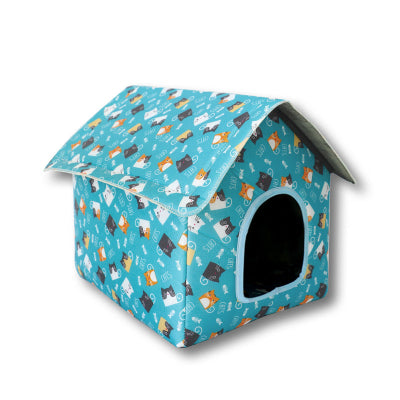 Maison pour chien bleu vide sur fond blanc