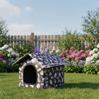 Niche pour Chien extérieur gris vide sur gazon 