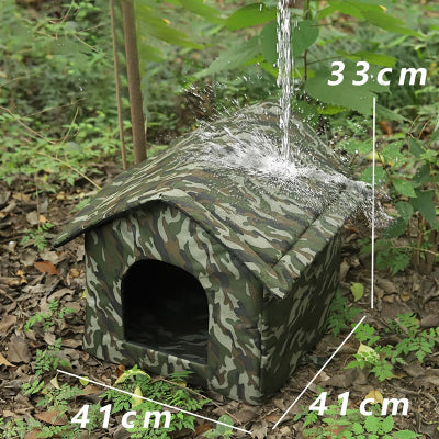 Niche pour Chien extérieur vert camouflage vide en forêt proposant les dimensions