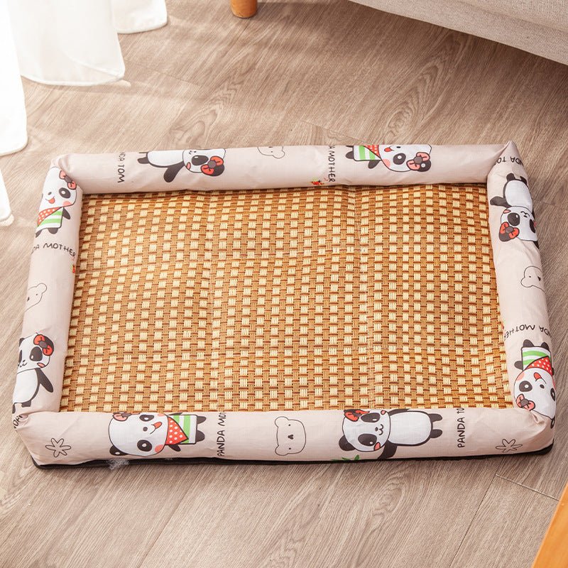 Tapis rafraichissant Chien beige/pandas vide sur le sol du salon